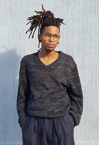 90S MINIMALIST LUXURY V NECK LINEN SWEATER LARGE