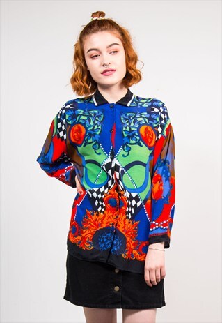 90'S VINTAGE BRIGHT CRAZY ABSTRACT PATTERN SHIRT
