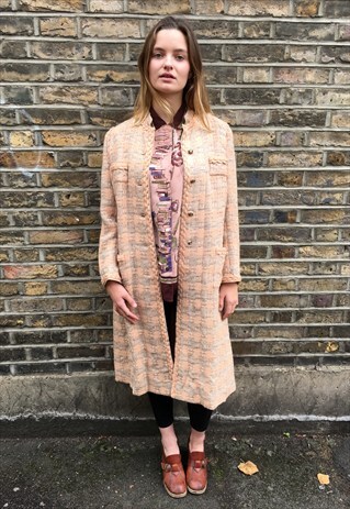 PEACH AND GREY WOOLEN LONG JACKET