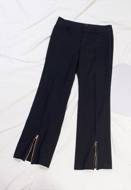 Vintage Flare Trousers Y2K Reworked Rave Pants in Black