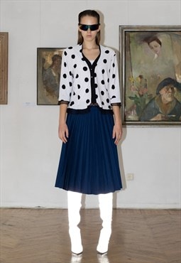Vintage 80s elegant polka dot white blouse