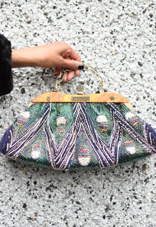 VINTAGE VELVET AND BEADED BAG