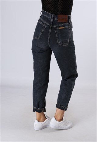 HIGH WAISTED DENIM JEANS TAPERED LEG VINTAGE UK 8 (B2V)
