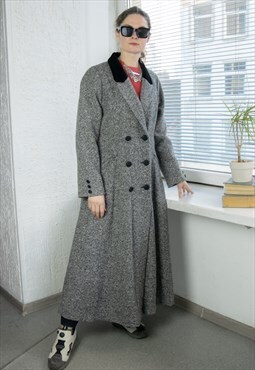 Vintage 70's Grey Wool Swing Style Double Breasted Coat