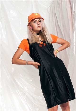 VINTAGE SLIP DRESS 70S BLACK NIGHTGOWN GRUNGE FESTIVAL DRESS
