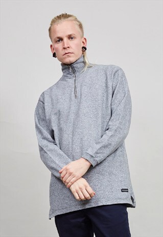 VINTAGE 90'S CHAMPION GREY MARL ZIP UP HIGH NECK SWEATER