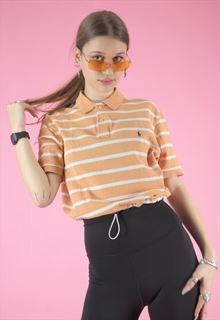 VINTAGE 90S REWORKED RALPH LAUREN CROP TOP POLO SHIRT ORANGE