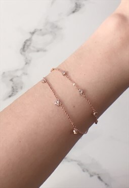 Willa: Dainty Rose Gold Double Chain Diamante Charm Bracelet