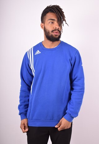 ADIDAS MENS VINTAGE SWEATSHIRT JUMPER LARGE BLUE 90S