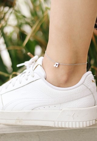 TINY SILVER MUSIC NOTE BEAD ANKLET CHAIN ANKLET BRACELET
