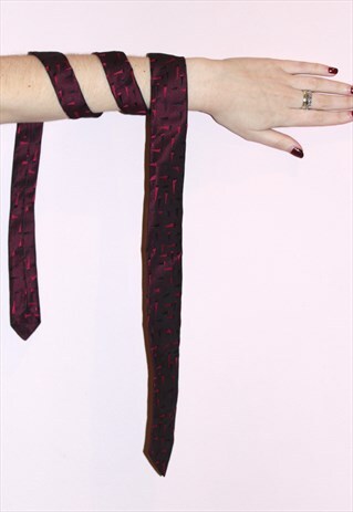 80S VINTAGE BLACK & PINK AZTEC RETRO PRINT SKINNY CASUAL TIE