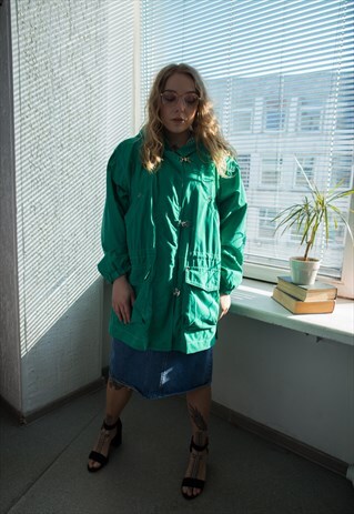 VINTAGE 80'S GREEN HOODED PARKA COAT