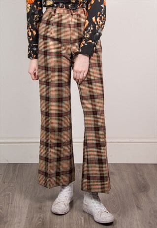 VINTAGE 70'S RED TWEED CHECK TROUSERS