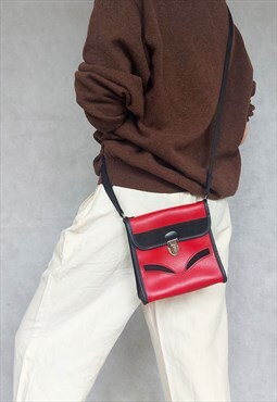 Vintage Shoulder Bag, Red Black Bag, Cross Body Bag