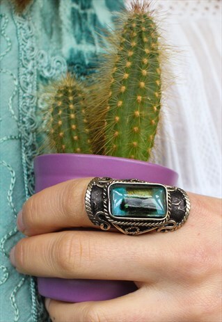ADJUSTABLE AQUAMARINE GLASS RING