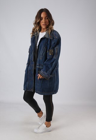 DENIM JACKET OVERSIZED LONGLINE LINED LONG UK 16 (DKDE)
