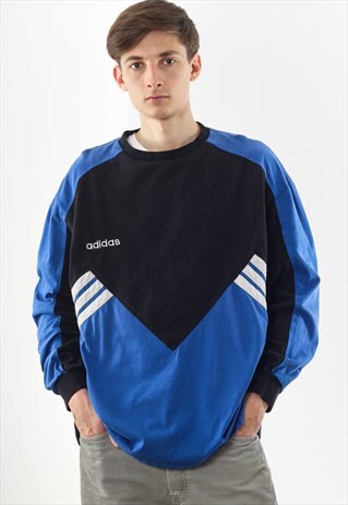 VINTAGE ADIDAS ORIGINALS CREW NECK 90S BLUE BIG LOGO