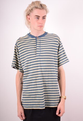 LEVI'S MENS VINTAGE T-SHIRT TOP MEDIUM BLUE STRIPES 90S