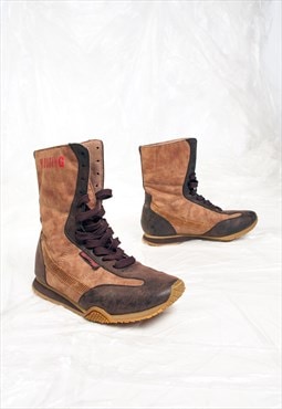 Vintage Y2K Mustang Box Boots in Brown Leather