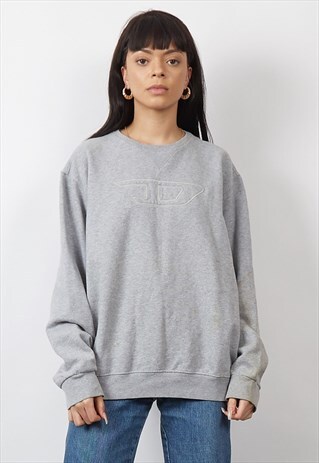 VINTAGE 90'S DIESEL GREY 'D' LOGO SWEATSHIRT