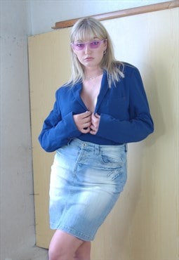Vintage y2k glam party blazer tailored unisex jacket in blue