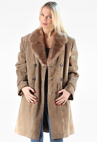 SHEEPSKIN SHEARLING FUR SUEDE COAT