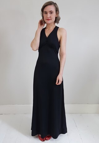 VINTAGE 70'S BLACK MAXI DRESS WITH HALTER TOP
