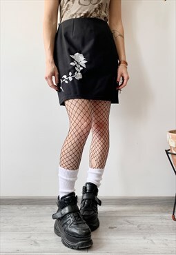 Vintage 00's Y2K Summer Black Emo Goth Floral Mini Skirt