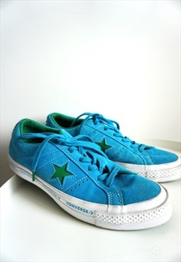 Vintage Converse All Star Sneakers Bright Neon Blue Leather