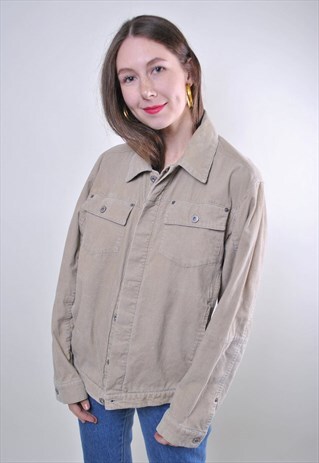 CORDUROY VINTAGE WOMAN GRUNGE BUTTON JACKET, SIZE ML