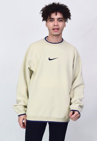 VINTAGE 90'S NIKE BEIGE & NAVY SWEATSHIRT