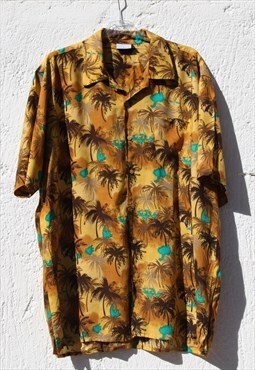 Vintage multi color tropical palms printed viscose shirt