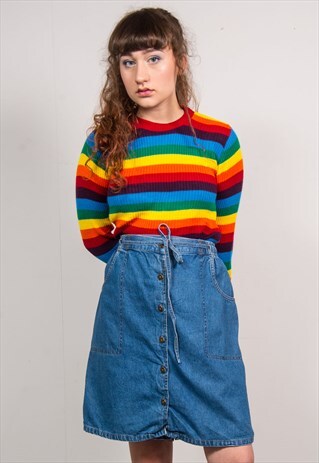 VINTAGE 90'S BLUE DENIM BUTTON DOWN SKIRT SKORT