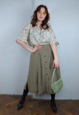 Vintage 80's light pastel button long casual skirts in khaki