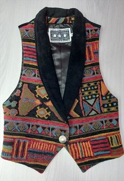80's Vintage Native Components Waistcoat Multicoloured