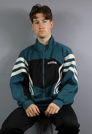 VINTAGE ADIDAS WINDBREAKER JACKET IN GREEN WITH EMBROIDERED