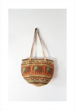 Vintage Handwoven Elephant Basket Tan Elephant Basket Bag