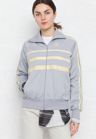 VINTAGE GREY YELLOW ADIDAS ZIP TRACK JACKET