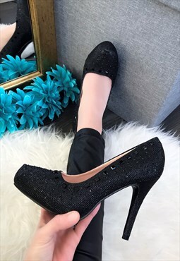 Black Embellished Fabric High Court Shoes