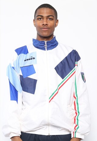 VINTAGE DIADORA LOGO ITALIA TRACK JACKET WHITE