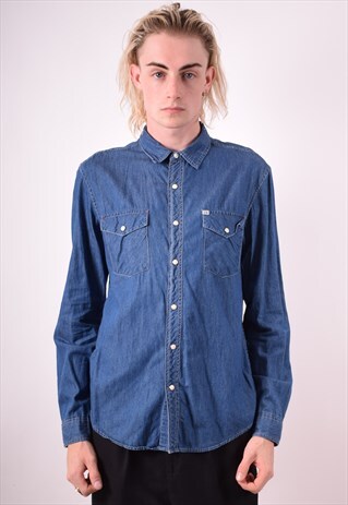 MENS VINTAGE DENIM SHIRT MEDIUM BLUE 90S
