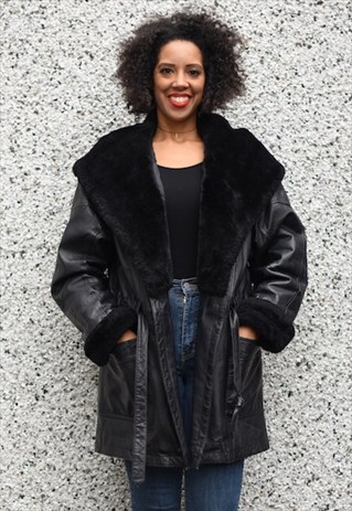 VINTAGE LEATHER AND FAUX FUR COAT