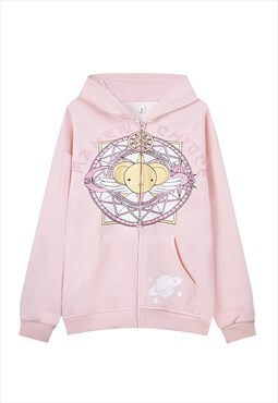 Anime hoodie Japanese cartoon pullover Kawaii top in pink