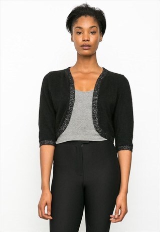 VINTAGE BLACK CROPPED WOOL CARDIGAN