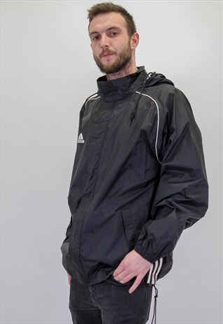 VINTAGE ADIDAS WINDBREAKER JACKET IN BLACK XL