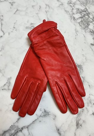 80'S SOFT RED LEATHER LADIES VINTAGE GLOVES