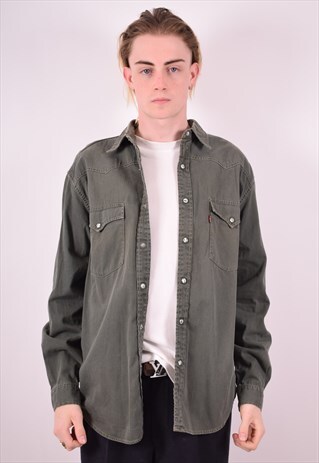 LEVI'S MENS VINTAGE DENIM SHIRT LARGE GREEN 90S