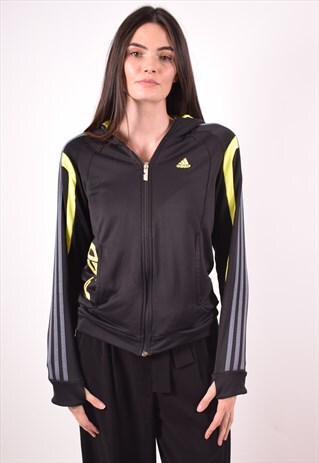 ADIDAS WOMENS VINTAGE HOODIE JACKET MEDIUM BLACK 90S