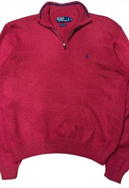 vintage mens polo ralph lauren red quarter zip jumper