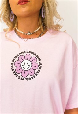 Jungleclub Flower Print T-shirt In Baby Pink